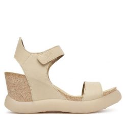 Sandały Fly London. Brązowe sandały damskie Fly London, bez wzorów, bez obcasa, na koturnie. Za 632.99 zł.