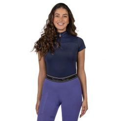 Koszulka polo damska QHP Nyomi. Niebieskie topy sportowe damskie QHP, na lato, bez wzorów, bez ramiączek. Za 239.50 zł.