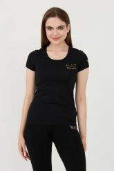 EA7 Czarny t-shirt. Czarne t-shirty damskie EA7 Emporio Armani, xs, bez wzorów, bez kołnierzyka. W wyprzedaży za 181.99 zł.