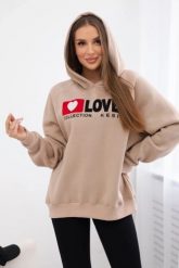 Bluza bawełniana ocieplana z kapturem Love ciemno beżowa. Brązowe bluzy z kapturem damskie KESI, l, z bawełny. Za 271.84 zł.