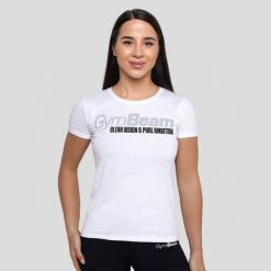 Koszulka damska fitness slim biała Pure Ambition. Białe topy sportowe damskie GYMBEAM, l, bez wzorów, z bawełny, bez ramiączek. Za 55.90 zł.