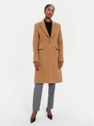 Pinko Płaszcz wełniany Cambogia 103697 A225 Brązowy Regular Fit. Brązowe płaszcze damskie Pinko, na zimę, bez wzorów, z wełny. Za 2,899.00 zł.