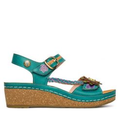 Sandały Laura Vita. Niebieskie sandały damskie Laura Vita, bez wzorów, bez obcasa, na koturnie. Za 429.99 zł.