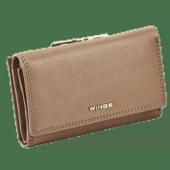 Damski portfel skórzany WINGS z ochroną RFID o pojemnym wnętrzu BEIGE. Brązowe portfele damskie Wings, bez wzorów, ze skóry. Za 149.90 zł.