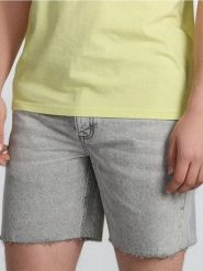 Szorty jeansowe z surowym wykończeniem - beżowy. Brązowe szorty męskie Sinsay, z jeansu, bez kołnierzyka. Za 49.99 zł.