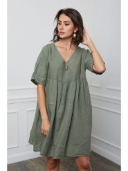 Joséfine Lniana sukienka "Etsy" w kolorze khaki rozmiar: XL. Brązowe sukienki damskie Joséfine, xl, bez wzorów, ze lnu, bez kołnierzyka, bez ramiączek, mini. Za 215.21 zł.