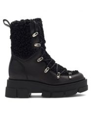 Badura Trzewiki FUNCHAL-2603 Czarny. Czarne botki damskie Badura, ze skóry, bez obcasa, na słupku, bez zapięcia. Za 309.99 zł.