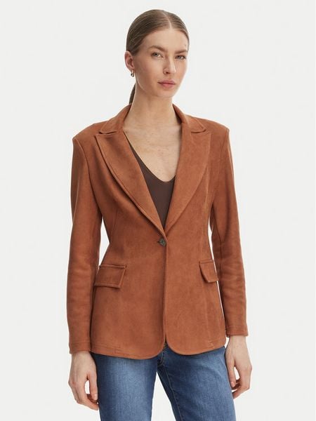 Rinascimento Marynarka CFC0127916003 Brązowy Regular Fit. Brązowe marynarki i żakiety damskie RINASCIMENTO, s, bez wzorów, ze skóry. Za 479.99 zł.
