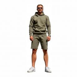 Szorty dresowe do noszenia w domu – khaki. Zielone szorty damskie HOME DELUXE, bez wzorów, z bawełny, eleganckie. Za 112.99 zł.