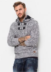 Gruby sweter z kapturem z bawełną. Czarne kardigany męskie bonprix, l, z aplikacjami, z bawełny, bez kołnierzyka. Za 169.99 zł.