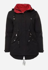 Czarno-Czerwona Dwustronna Kurtka Przejściowa w Stylu Parki z Kapturem Tidala. Czarne kurtki damskie Born2be, plus size, bez wzorów, z jeansu. Za 119.99 zł.