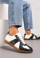 Czarno-Białe Sneakersy Tenisówki z Ozdobnymi Przeszyciami Sumina. Białe trampki i tenisówki damskie Renee, bez wzorów, z materiału. Za 69.99 zł.