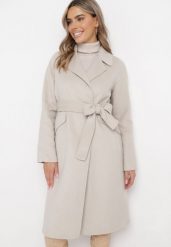 Jasnobeżowy Dwurzędowy Płaszcz Wiązany w Pasie Opulica. Brązowe płaszcze damskie Born2be, l, bez wzorów, z jeansu, biznesowe. Za 419.99 zł.