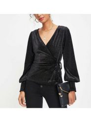 Milan Kiss Bluzka w kolorze czarnym rozmiar: L. Czarne bluzki damskie Milan Kiss, l, bez wzorów, bez kołnierzyka, bez ramiączek. Za 113.99 zł.