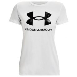 Damska Koszulka Z Grafiką W Sportowym Stylu. Czarne bluzki damskie Under Armour, s, bez wzorów, sportowe, bez kołnierzyka, bez ramiączek. Za 126.99 zł.
