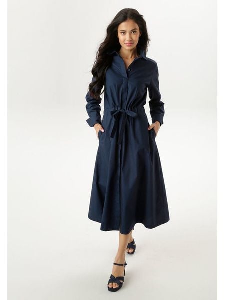 Aniston Sukienka w kolorze granatowym rozmiar: 38. Niebieskie sukienki damskie Aniston, bez wzorów, z bawełny, bez kołnierzyka, bez ramiączek, midi. Za 115.24 zł.