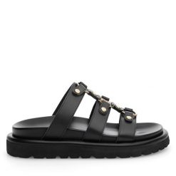 Klapki Badura. Czarne klapki damskie Badura, bez wzorów, bez obcasa. Za 249.99 zł.