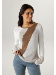 Aniston Sweter w kolorze karmelowo-białym rozmiar: 40. Brązowe swetry klasyczne damskie Aniston, bez kołnierzyka. Za 173.99 zł.