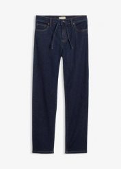 Dżinsy o kroju loose z prostymi nogawkami i talią mid waist. Niebieskie jeansy damskie bonprix. Za 124.99 zł.