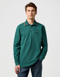 MESKA KOSZULKA POLO WRANGLER LS POLO SHIRT BISTRO GREEN 112371507. Zielone koszulki męskie z długim rękawem Wrangler, s. Za 99.99 zł.