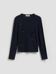 Koszulka z cekinową aplikacją - czarny. Czarne koszulki dziewczęce Reserved, z aplikacjami, z wiskozy, bez ramiączek. Za 45.99 zł.