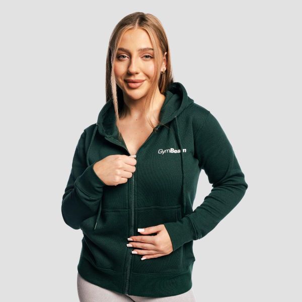 Bluza damska fitness z kapturem i zamkiem Zipper Pine. Zielone bluzy sportowe damskie GYMBEAM, s, z bawełny. Za 109.90 zł.