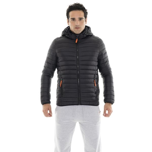 Kurtka puchowa z nylon z kaptur na co dzień. Czarne kurtki męskie LEONE 1947 APPAREL, bez wzorów, z nylonu, na fitness i siłownię. Za 294.70 zł.