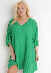 Zielona Rozkloszowana Sukienka Mini z Plisowaniem Telesi. Zielone sukienki damskie Born2be, l, bez wzorów, bez kołnierzyka, plus size, bez ramiączek, mini, rozkloszowane. W wyprzedaży za 55.99 zł.
