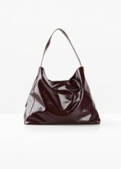 Torba typu shopper z błyszczątej imitacji skóry. Czerwone shopper bag damskie bonprix, bez wzorów, ze skóry, bez dodatków. Za 137.99 zł.