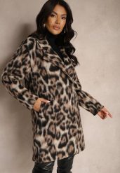 Brązowy Panterkowy Płaszcz Dwurzędowy z Wsuwanymi Kieszeniami Niarelith. Brązowe płaszcze damskie Renee, bez wzorów, z jeansu, eleganckie. Za 289.99 zł.