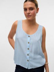 Vero Moda Top w kolorze błękitno-białym rozmiar: M. Białe topy damskie Vero Moda, m, bez wzorów, z wiskozy, bez kołnierzyka. Za 70.41 zł.
