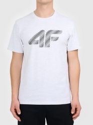 Koszulka t-shirt męski bawełniany z dużym logo szary 4F TSHIRT M3342. Szare t-shirty męskie 4f, m, bez wzorów, z bawełny, bez kołnierzyka. Za 59.99 zł.