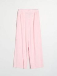 Spodnie wide leg z domieszką lnu - różowy. Czerwone spodnie materiałowe damskie Sinsay, bez wzorów. Za 39.99 zł.