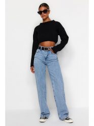 Trendyol Dżinsy - Comfort fit - w kolorze niebieskim rozmiar: 40. Niebieskie jeansy damskie Trendyol, z podwyższonym stanem. Za 86.99 zł.