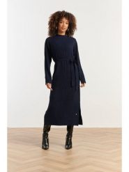 Smashed Lemon Sukienka dzianinowa w kolorze granatowym rozmiar: XL. Niebieskie sukienki damskie Smashed Lemon, na co dzień, xl, bez wzorów, z dzianiny, bez kołnierzyka, bez ramiączek, midi, proste. Za 152.62 zł.