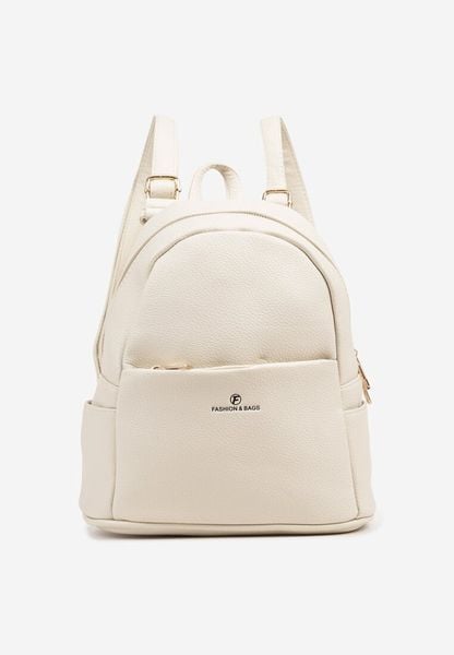Jasnobeżowy Plecak z Metalicznym Napisem Elisalla. Brązowe plecaki damskie Renee, bez wzorów, z jeansu. Za 79.99 zł.