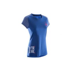 Koszulka trening crossowy 500 damska. Niebieskie t-shirty damskie DOMYOS, s, bez wzorów, z bawełny, bez kołnierzyka. W wyprzedaży za 24.99 zł.