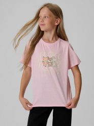 4F T-shirt regular z nadrukiem dziewczęcy - różowy 158 (12-13 lat). Czerwone koszulki dziewczęce 4f, bez wzorów, z bawełny, bez ramiączek. Za 49.99 zł.