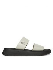 Calvin Klein Jeans Klapki Sandal Slide Double Strap YW0YW01694 Biały. Białe klapki damskie Calvin Klein Jeans, bez wzorów, z jeansu, bez obcasa. Za 249.99 zł.