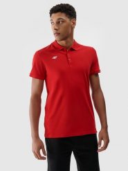 4F Koszulka polo regular męska - czerwona XL. Czerwone koszulki polo męskie 4f, m, bez wzorów, z bawełny, bez ramiączek. Za 99.99 zł.