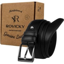 Pasek skórzany czarny Rovicky PRS-08-ARS. Czarne paski męskie ROVICKY, bez wzorów, ze skóry, klasyczne. Za 41.99 zł.