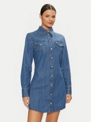Tommy Jeans Sukienka jeansowa Western DW0DW19853 Niebieski Regular Fit. Niebieskie sukienki damskie Tommy Jeans, l, bez wzorów, z bawełny, bez kołnierzyka, bez ramiączek. Za 299.99 zł.