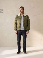 Ocieplana kurtka bomberka - khaki. Brązowe kurtki męskie Sinsay, l, bez wzorów, bez kaptura. Za 139.99 zł.