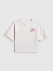 4F T-shirt loose z nadrukiem dziewczęcy - biały 134/140 (8-10 lat). Białe koszulki dziewczęce 4f, bez wzorów, z bawełny, bez ramiączek. Za 49.99 zł.