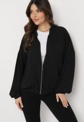 Czarna Bluza Bomberka z Szerokimi Rękawami i Ściągaczami Nalerin. Czarne bluzy bez kaptura damskie Born2be, xl. Za 69.99 zł.