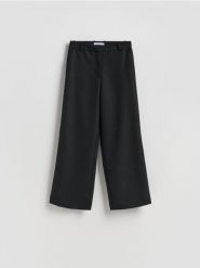 Spodnie wide leg - czarny. Czarne spodnie materiałowe damskie Reserved, bez wzorów, z tkaniny. Za 149.99 zł.