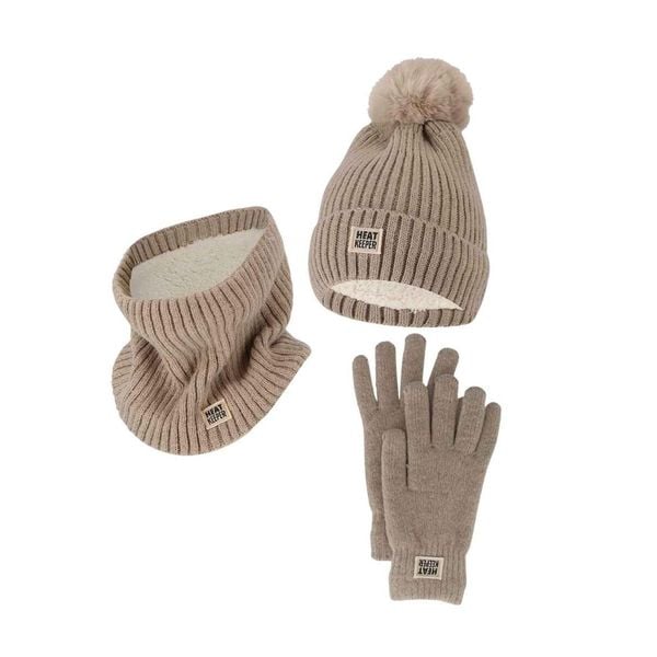 Damski Zimowy Zestaw Termiczny - Czapka + Rękawiczki + Komin - Beżowy. Brązowe czapki zimowe damskie HEAT KEEPER, z poliesteru. W wyprzedaży za 177.72 zł.