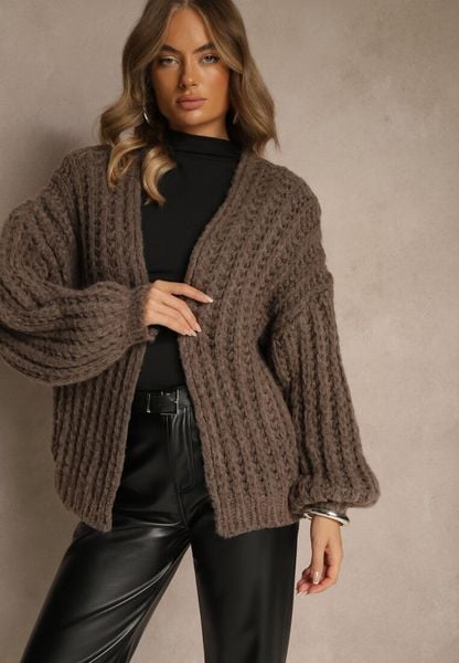 Brązowy Oversizowy Kardigan Bez Zapięć z Dodatkiem Wełny i Wiskozy Titanesa. Brązowe kardigany damskie Renee, z aplikacjami, z koronki. Za 139.99 zł.