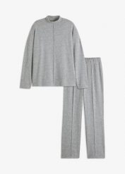 Piżama oversize z miękkiego materiału. Szare piżamy damskie bonprix, bez wzorów, bez ramiączek. Za 129.99 zł.