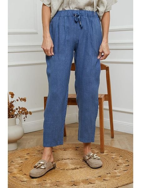 Fleur de Lin Lniane spodnie w kolorze niebieskim rozmiar: XL. Niebieskie spodnie materiałowe damskie Fleur de Lin, bez wzorów, ze lnu. Za 191.42 zł.